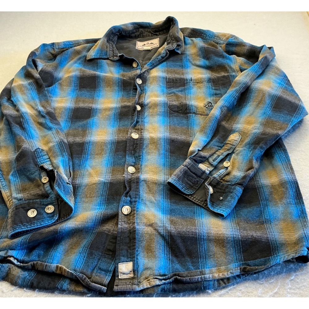 Legendary Whitetails Plaid Flannel Button Down Shirt Blue Brown Mens XL